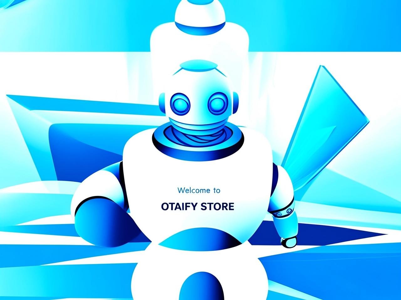 بانر ترحيبي لموقع otaify store هذا البنر البطل فيه هو روبوت والالوان المستخدمة درجات الأزرق والأبيض